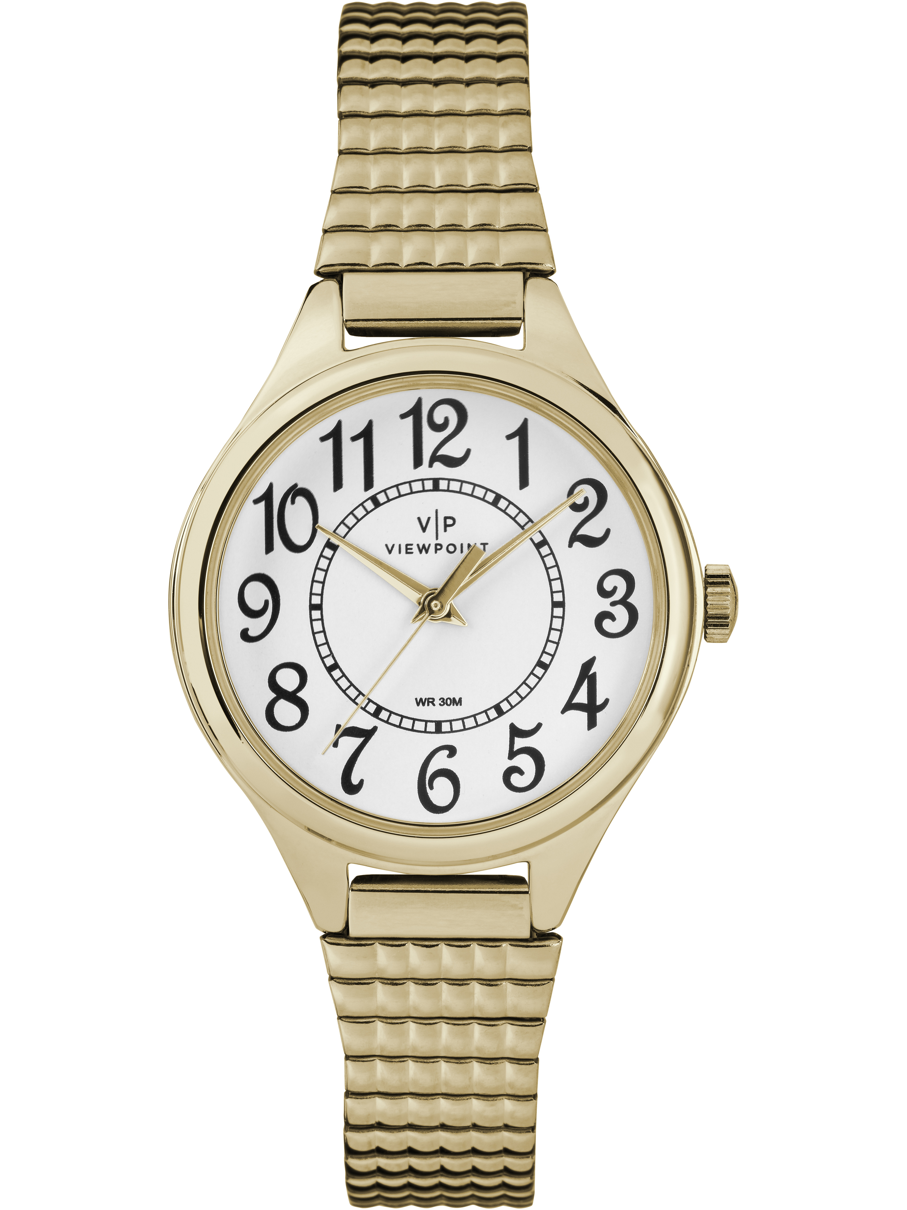 Viewpoint by Timex Women's 30mm White Dial Watch, Gold-Tone Expansion Band