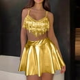 thumbnail image 2 of UTSJKR Deals Rave Outfits for Women Sequin Fringe Outfits Cosplay Lingerie Three Piece Costume Set with Metallic Skirt Gold M, 2 of 5