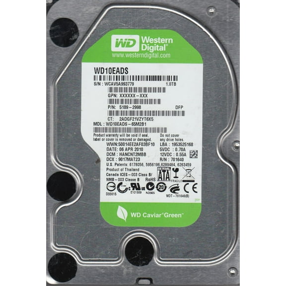 WD10EADS-65M2B1, DCM HANCNT2MBB, Western Digital 1TB SATA 3.5 Hard Drive