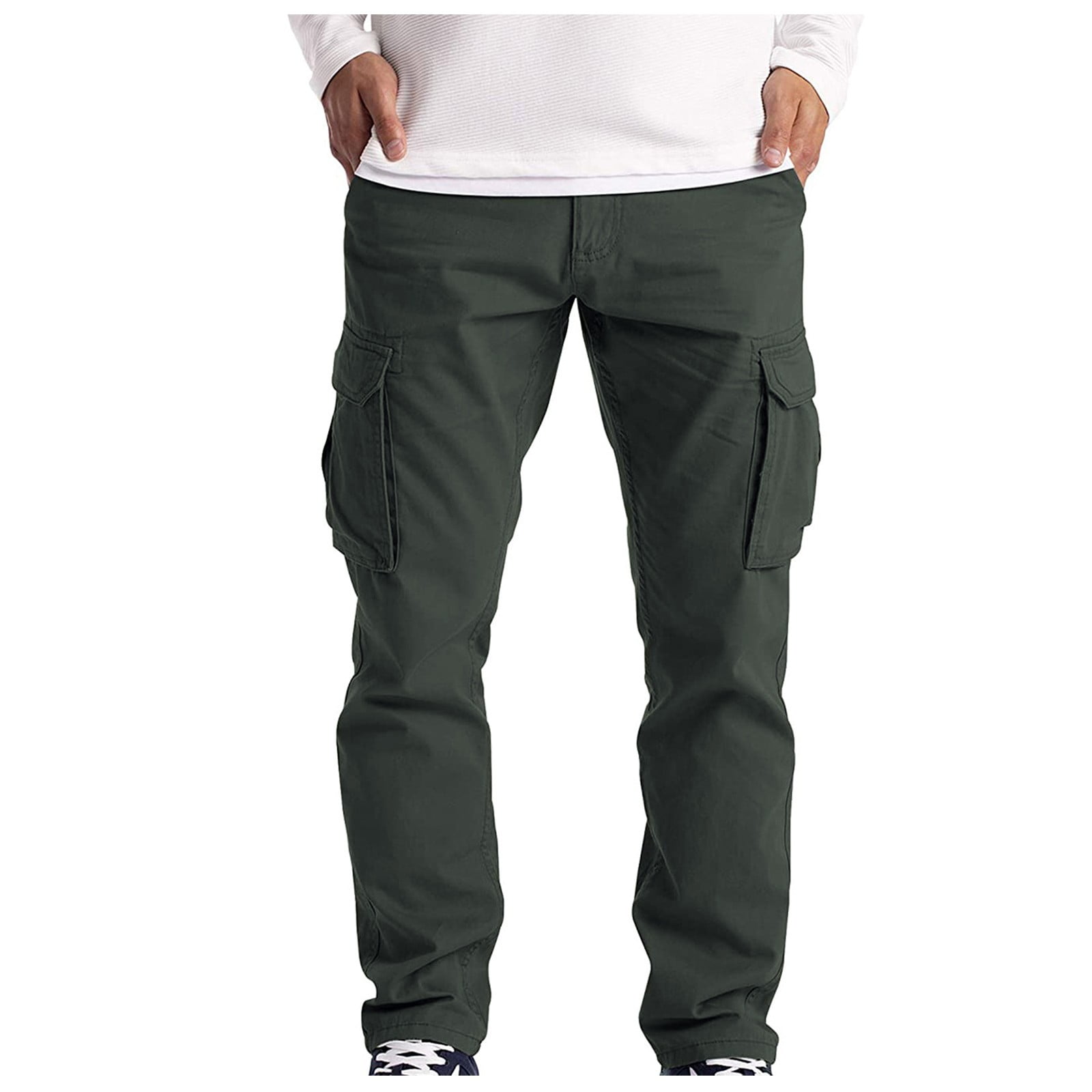 Fseason-Men Rugged Wear Long Pants with Side Pockets Cargo Trousers 