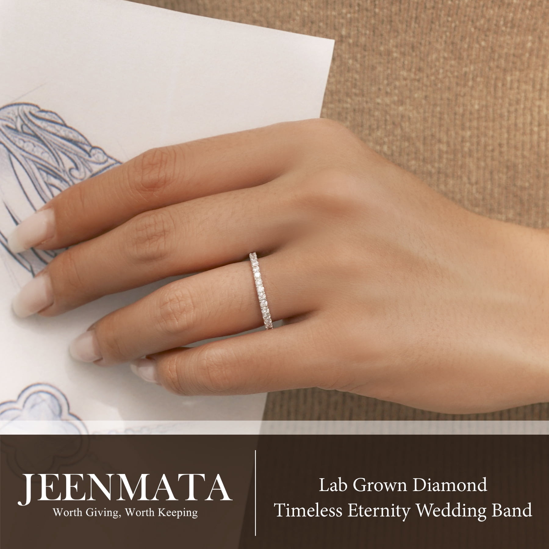 JeenMata Lab Grown Diamond Eternity Ring - Timeless Promise Gift for Women - in 18K White Gold Plating Wedding Rings