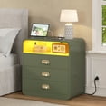 thumbnail image 1 of Nightstand Set of 2 with Charging Station and LED Lights, Modern Bedside Table W/3 Storage Drawers, Curved Profile Design, Unique Green, 1 of 6