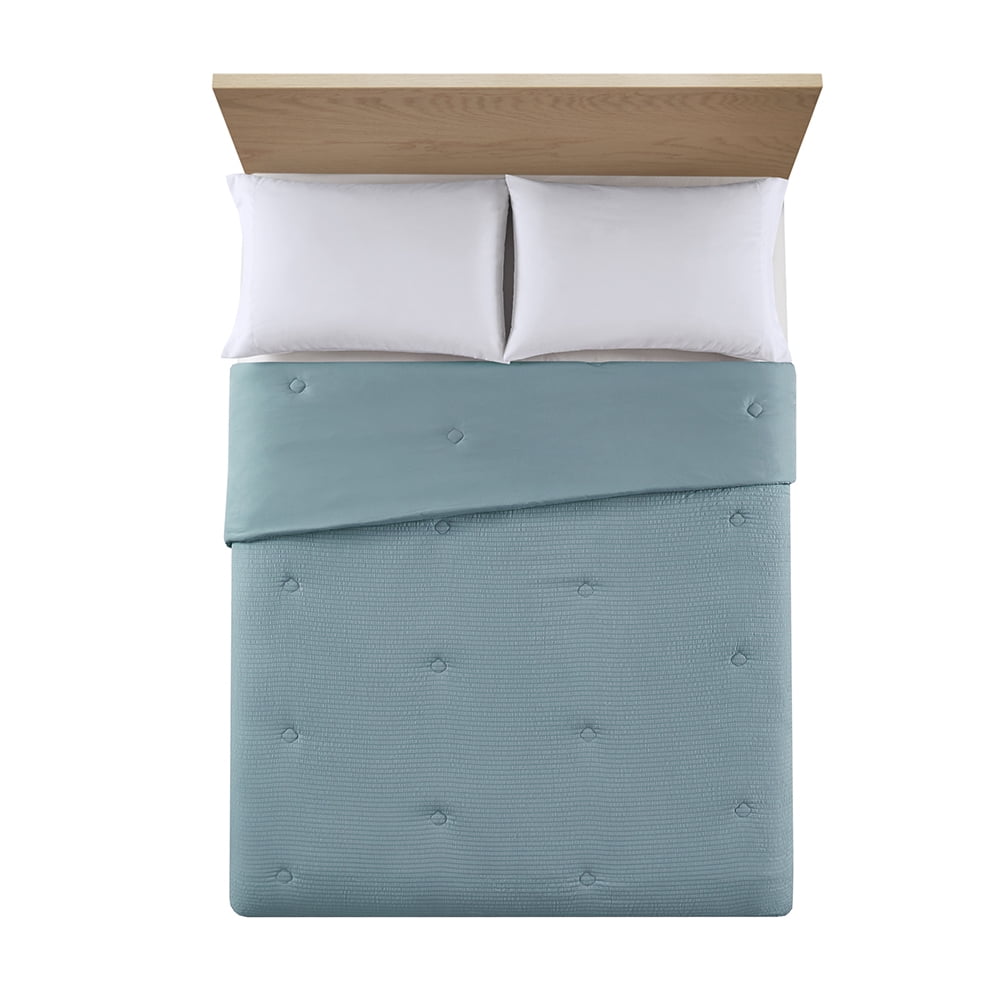 Mainstays Full/Queen Comforter, Reversible Down Alternative, All-Season, Blue Seersucker