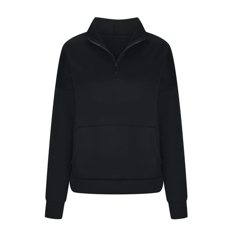 トップス Triple Layered Sweatshirt BLACK size 46 Durtebeua 3/4 Zip Pullover Womens Long Sleeve Thermal Pullover