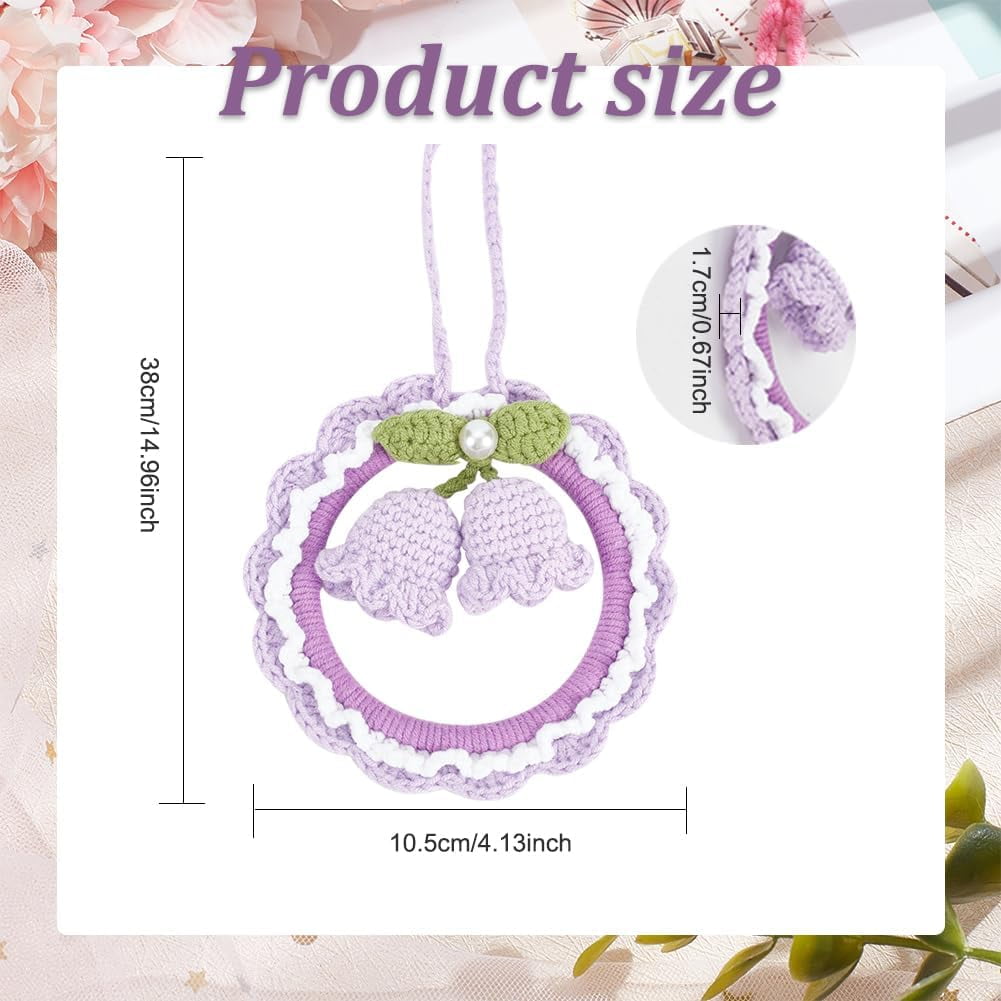  VICASKY 4pcs Lily of The Valley Pendant Cute Car Accessories  Hand-Knitted Flower Crochet Car Mirror Hanging Accessories Knitted Flower  Charms Car Gadgets Key Chain Yarn Girl Purple Acrylic : Automotive