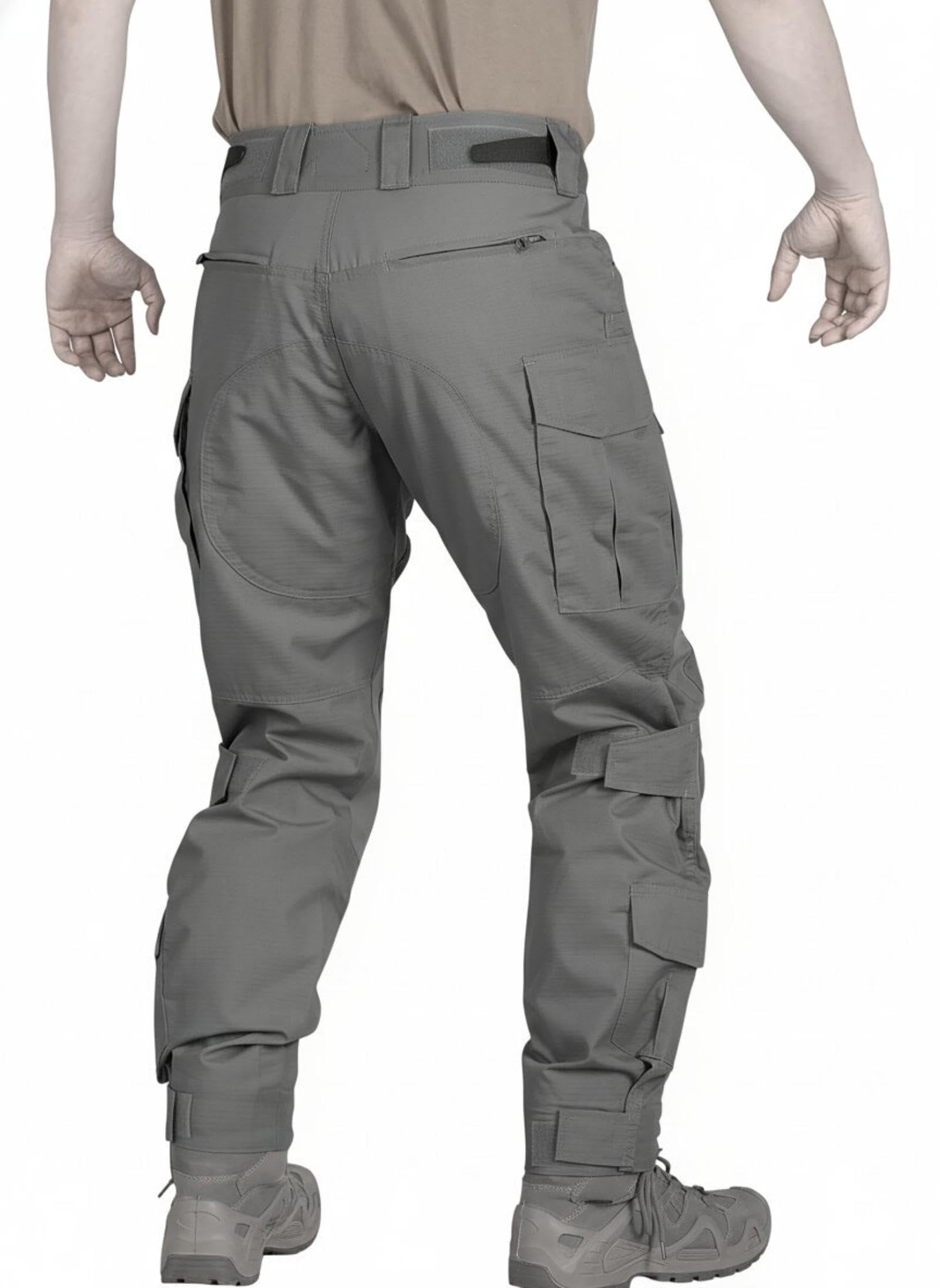 TRGPSG Men's Outdoors Work Pants with Knee Pads,Hunting Pants Waterproof Hiking Work Pants 10 Pockets (No Belt),Gray Size 34