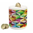 thumbnail image 1 of Geometric Piggy Bank, Rainbow Colored Stacked Cube Pattern Mosaic Grid Design Sixties Inspirations, Ceramic Coin Bank Money Box for Cash Saving, 3.6" X 3.2", Multicolor, by Ambesonne, 1 of 4