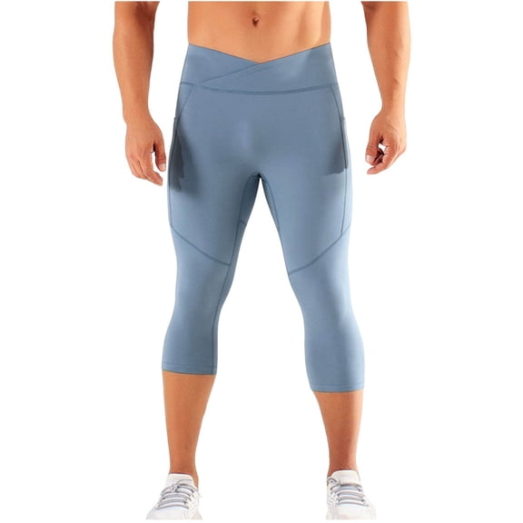 Mens Compression Capris Athletic Running Leggings Quick Dry Basketball Sports Legging Tights Gym Workout Base Layer