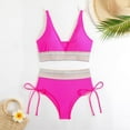 thumbnail image 5 of OWMEOT High Waisted Bikini Sets for Women Summer Color Block Tummy Control Swimsuits Drawstring Two Piece Bathing Suit for Beach, 5 of 5