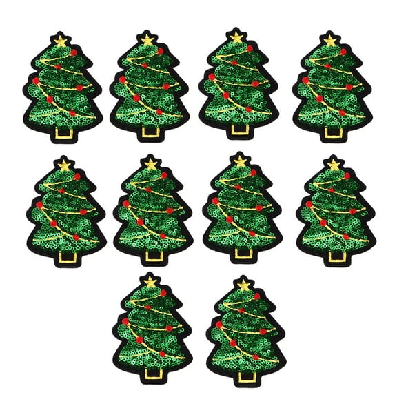 OUNONA  Christmas Sequin Appliques Green Felt Base for Decoration 10Pcs