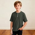 thumbnail image 6 of Zpanxa Boys Blue Waffle Knit V Neck Raglan Short Sleeve T Shirt Athletic Casual Top Toddler Army Green 5 Years, 6 of 8