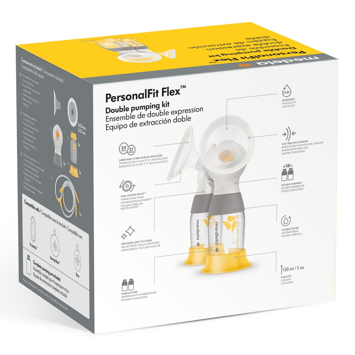 Medela Classic PersonalFit Flex Double Pumping Kit for Electric Breast Pumps Compatible with Freestyle, Swing Maxi, Duo