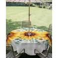 thumbnail image 3 of Outdoor Tablecloth with Umbrella Hole Zipper Sunflower Round Tablecloth 54" Waterproof Outside Table Cloth Yellow Floral Grey Plaid Eucalyptus Leaves Patio Table Cover Tablecloths for Picnic Party, 3 of 8