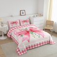 thumbnail image 3 of Pink Bowknot Comforter Set Twin Size,Rose Flower Bow Bedding Sets 2Pcs Woman Room Decor,Sweet Pink White Grid Patchwork Quilt Set Lovely Girly Duvet Insert,1 Pillowcase, 3 of 7