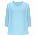 thumbnail image 2 of Womens 3/4 Length Sleeve Tops 3/4 Length Sleeve Womens Tops Summer V Neck Shirts Loose Fit Three Quarter Sleeve Tshirts Solid Color Casual Work Shirt, 2 of 4