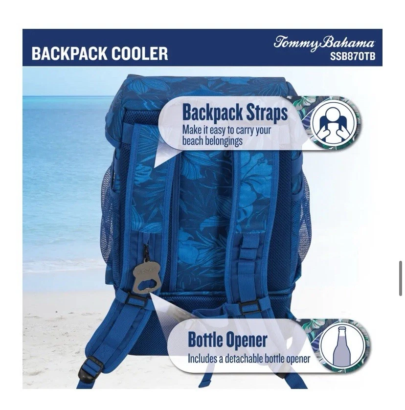 Tommy Bahama Backpack Cooler (18.5Lx7Wx11D", Vibrant Blue)
