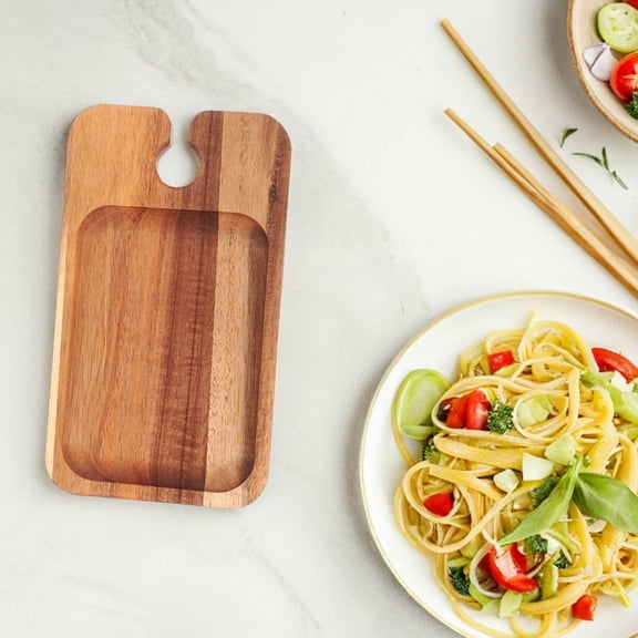 VORCOOL Wooden Serving Tray Khaki Portable Food Tray with Wine Holder for Kitchen Counter