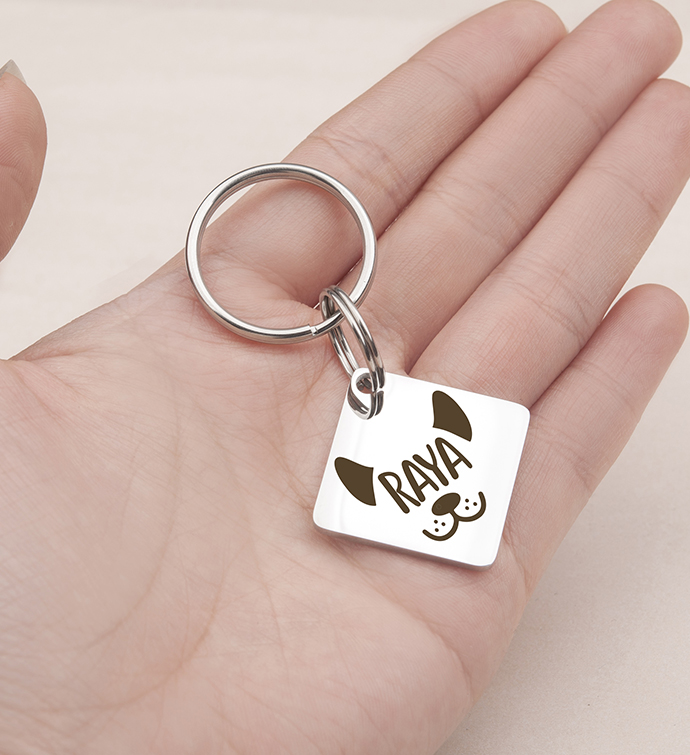 Anavia Metal Stainless Steel Diamond Name - Animal Face Birthday Holiday Christmas Engraved Dog Cat ID Tag, Silver