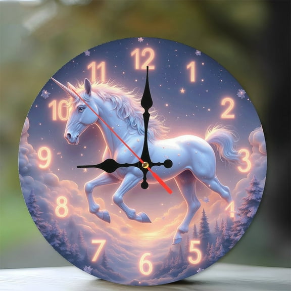 Unicorn Clock Wall 10-Inch Silent Wooden Wall Clock, Battery Operated (AA Batteries Not Included), Artistic Home Decor