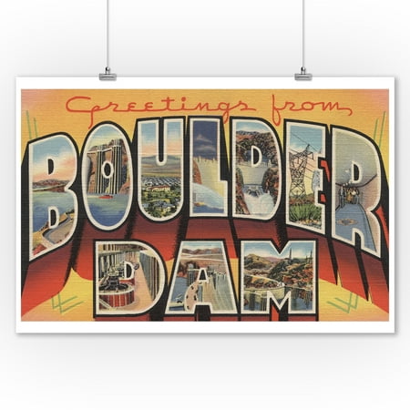 - Greetings from Boulder Dam, Nevada (9x12 Art Print, Wall Decor Travel Poster)