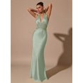 thumbnail image 3 of Mint Green Satin Halter Deep V-Neck Lace Waist Mermaid Evening Gown For Women, 3 of 6