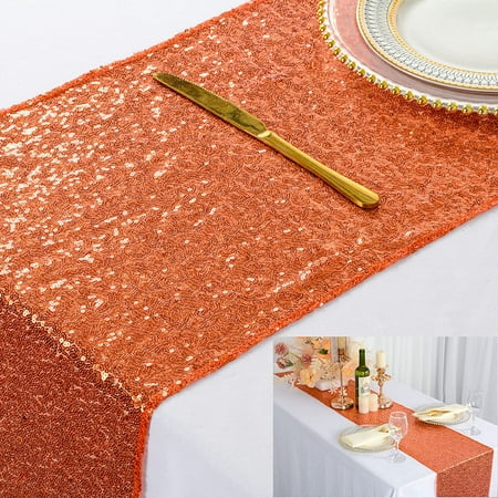 

Sequin Table Runner Bridal Shower Decorations Table Cover Table Runners 14x108 Inches ~0225S (1 Orange)