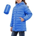 thumbnail image 2 of Kids Lightweight Puffer Jacket Packable Boys Girls Hooded Mid Length Full-zip Down Coat Winter Outerwear 4-12Y (6 Years, Blue), 2 of 7