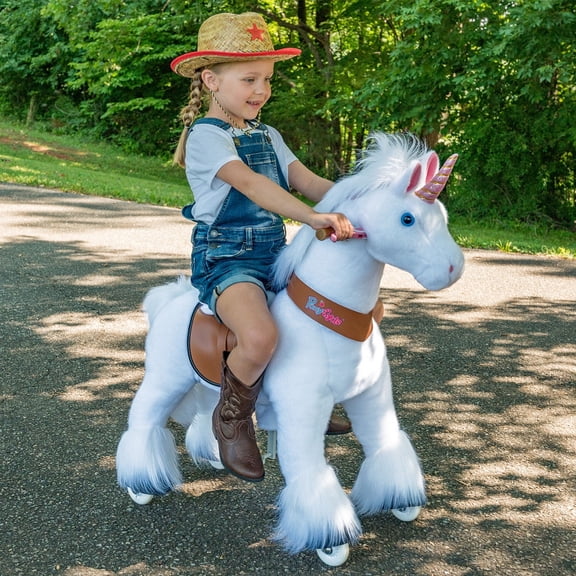 PonyCycle Ride on Unicorn Horse Toy Kids Ride on Walking Rocking Horse Riding Plush Pony Toy for Kids Age 4-7 White U404