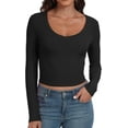 thumbnail image 1 of GHSDFBB Women's Long Sleeve V Neck Crop Top Ribbed Knit Slim Fitted Basic T-Shirts, 1 of 7