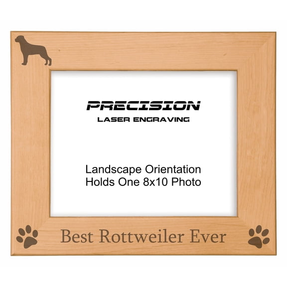 PrecisionNC Engraving Dog Pet Frames Best Rottweiler Ever with Paw Prints Engraved Natural Wood Picture Frame 8x10 Landscape