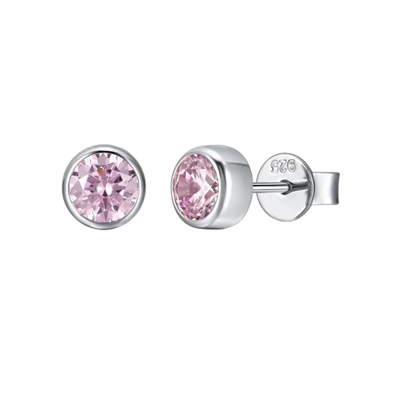 925 Sterling Silver Rhodium White Pink CZ Solitaire Stud Earring for Female Womem and Gilrs