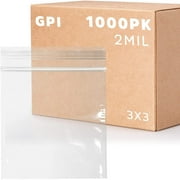 GPI - CASE of 1000 3" x 3" CLEAR PLASTIC RECLOSABLE ZIP BAGS - Bulk 2 mil Thick Strong & Durable Poly Bagies with Resealable Zip Top Lock for Travel, Storage, Packaging & Shipping.