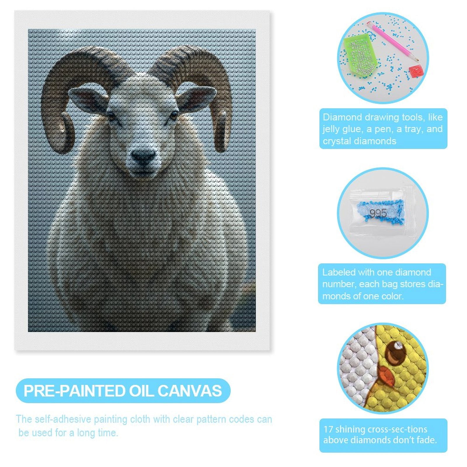 Diamond Art Kits for Adults, Regal Woolly Ram Portrait 5D Diamond Painting Kits for Adults Beginners, DIY Full Drill Diamond Painting, Gem Art and Crafts 12x16