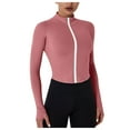 thumbnail image 1 of AherBiu Workout Tops for Women Long Sleeve Zipper High Neck Stretchy Compression Yoga Top Tees Shirts, 1 of 4