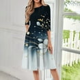 thumbnail image 2 of FrzhBrz Midi Dresses for Women 2025 3/4 Sleeve Pleated Dress Retro Floral Printed Casual Dresses Fitted Cute A-Line Trendy Clothing, 2 of 6