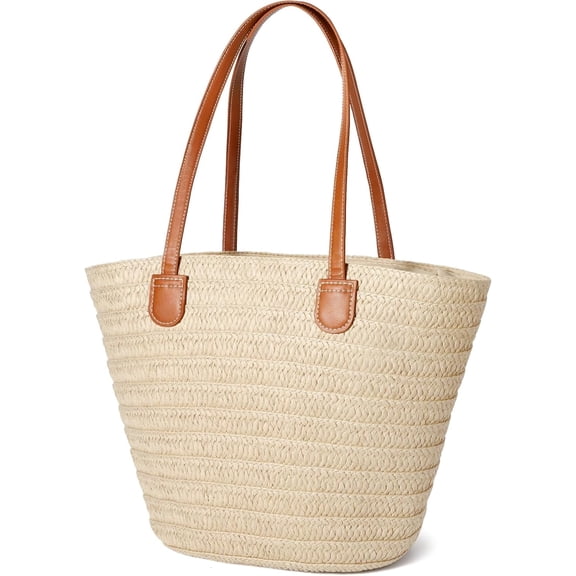 Gocvo Straw Beach Bag for Womens, Crossbody Shoulder Tote Bag with Zipper Vacation Purse for Summer
