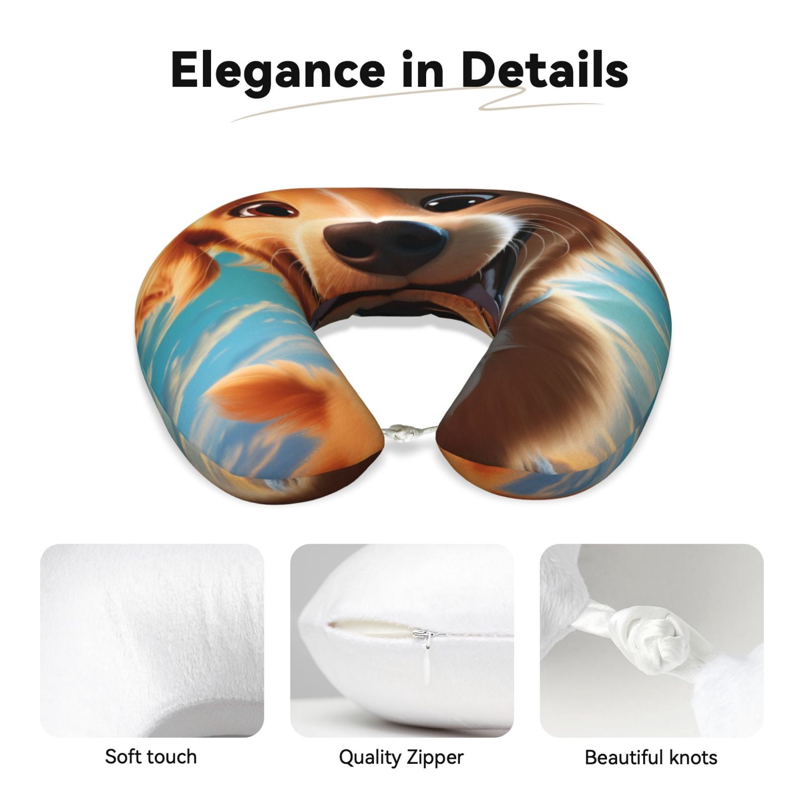 Xecao Blue Sky Cute Dog Print Memory Foam Cervical Neck Pillow Versatile U-Shaped Pillows for Home,Office,Camping,Travelling,Soft Washable Cover