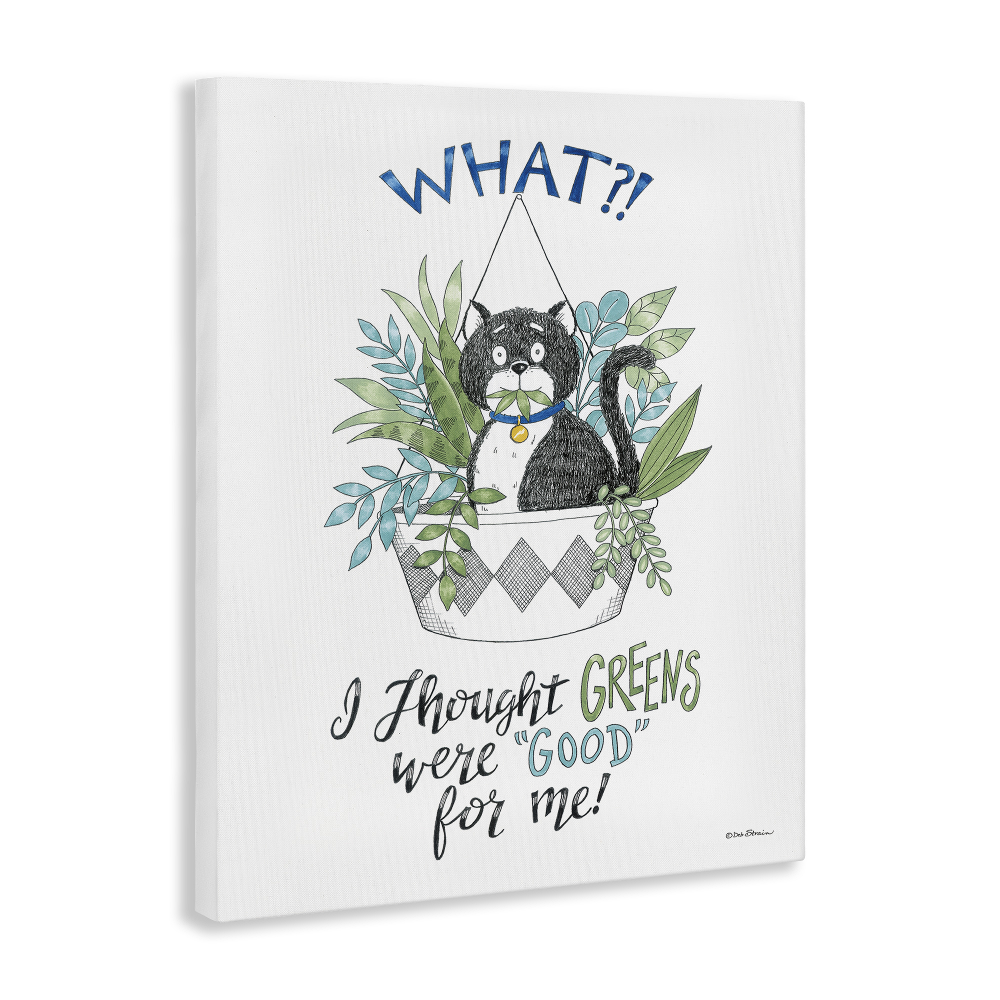 Stupell Industries Funny Cat Eating Plant Animals Painting Wrapped Canvas Art Print Wall Art, 24 x 30