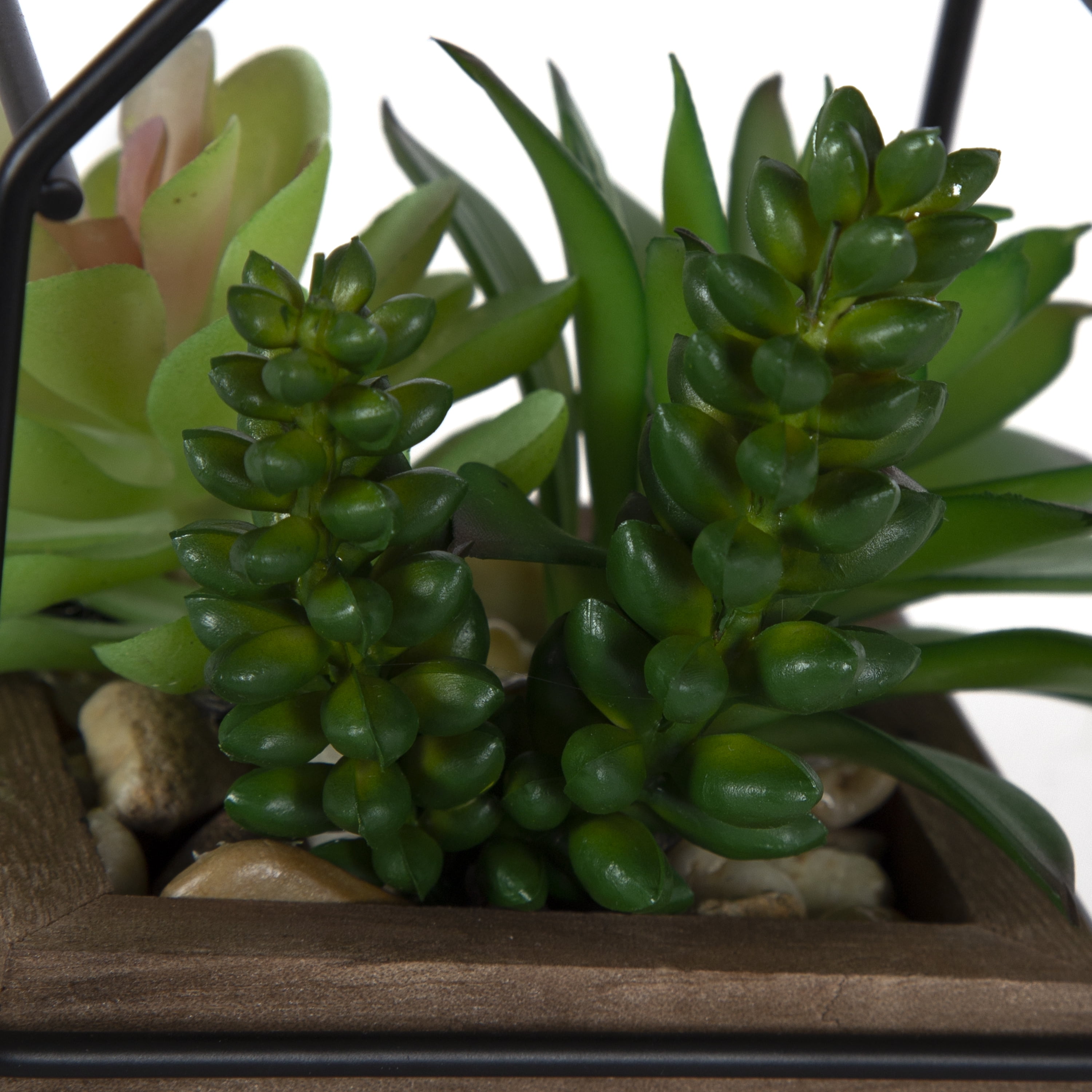 Mainstays 5.5" Artificial Mixed Succulents in Black Metal House Terrarium