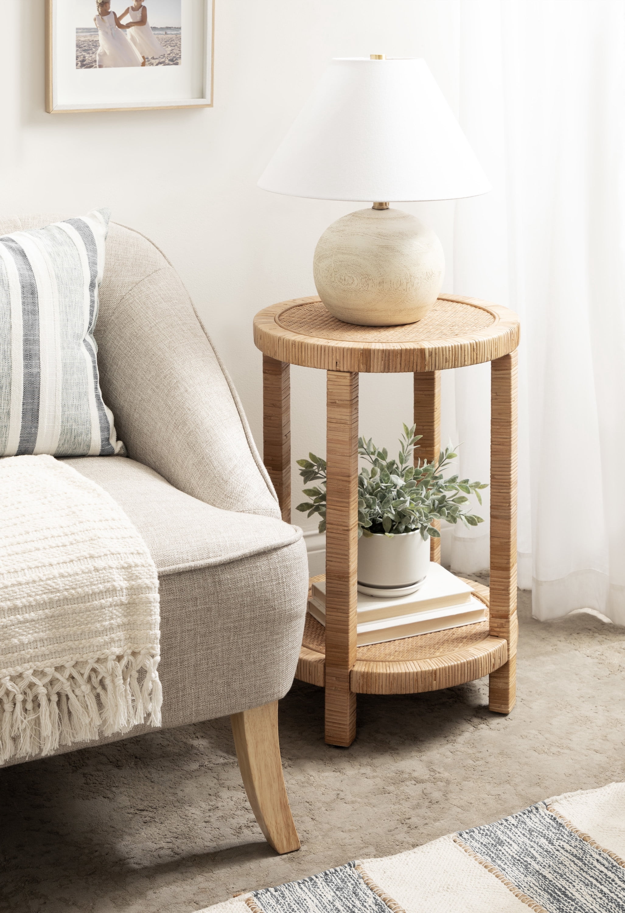 Kate and Laurel Rafina Round Rattan Side Table, 16 x 16 x 24, Natural Brown, Transitional Boho Circle Wooden Accent Pedestal End Table for Indoor Plant Stand or Living Room Accent Table