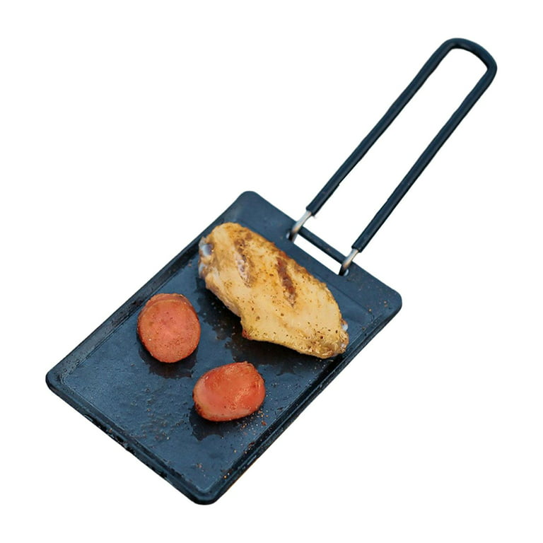 Small Cast Iron Campfire Griddle, Rectangular Iron Pan, Portable Grill with  Handle for Outdoor BBQ Cooking, Grilling and Frying Outdoor Camping