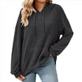 thumbnail image 1 of Sudadera con Capucha de Punto Acanalado para Mujer, Sudaderas Extragrandes con Bolsillo Tipo Canguro, Tops Casuales Holgados con Cordón Gris Oscuro XXL, 1 of 7