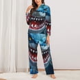 thumbnail image 2 of KLL Cartoon Cute Shark Print Women's Long Sleeve Pajamas with Pants Sleepwear Loungewear 2 Set-Large, 2 of 7