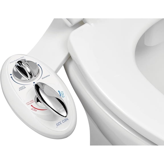 Warm Water, Dual Nozzle, Self-Cleaning, Non-Electric Bidet Attachment for Toilet Seat, Adjustable Water Pressure, Rear & Feminine Wash (White)