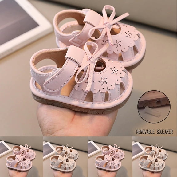 Abtuhar Baby's Solid Color Hollow Out Squeaky Hook And Loop Soft Bottom Shoes