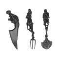 thumbnail image 1 of Juego de cubiertos con forma de calavera de esqueleto, juego de cubiertos de 3 piezas, incluye cuchara, tenedor y cuchillo, vajilla de diseño moderno, aspecto fantástico (negro), 1 of 5