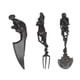thumbnail image 1 of Juego de cubiertos con forma de calavera de esqueleto, juego de cubiertos de 3 piezas, incluye cuchara, tenedor y cuchillo, vajilla de diseño moderno, aspecto fantástico (negro), 1 of 5