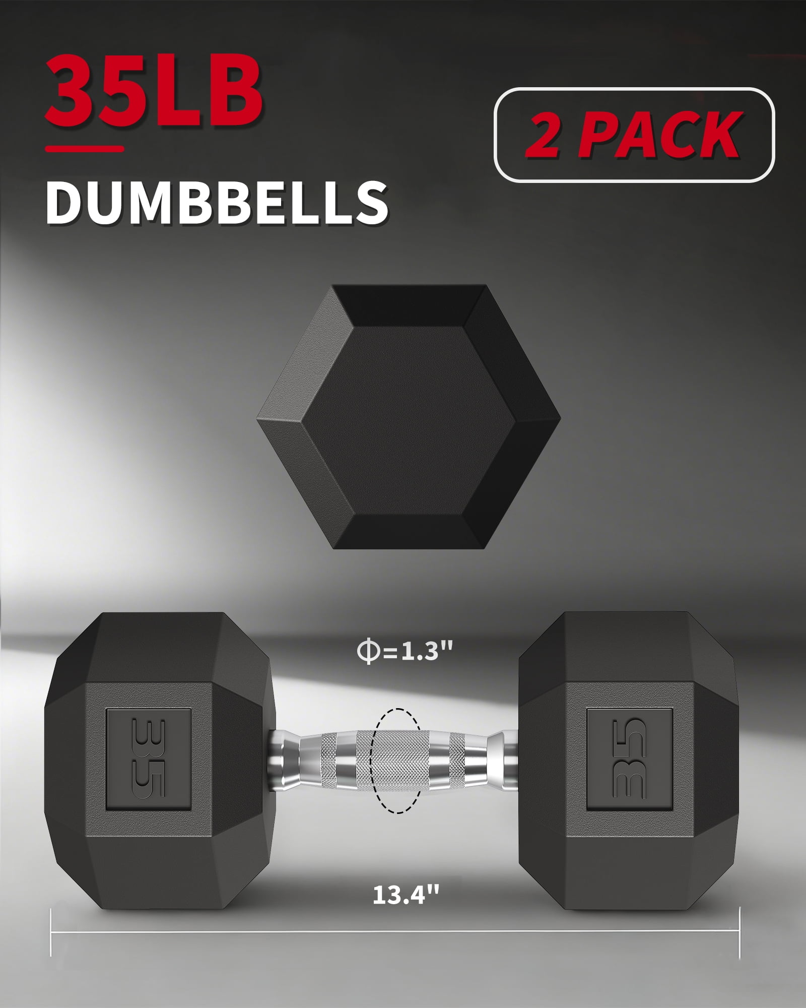 Non-Slip Grip Hex Dumbbells Set of 2 - 5-50LB Black, Cast Iron Core, Rubber Encased, Anti-Roll Weights for Home Gym Strength Training & Fitness Workouts - Color: Black