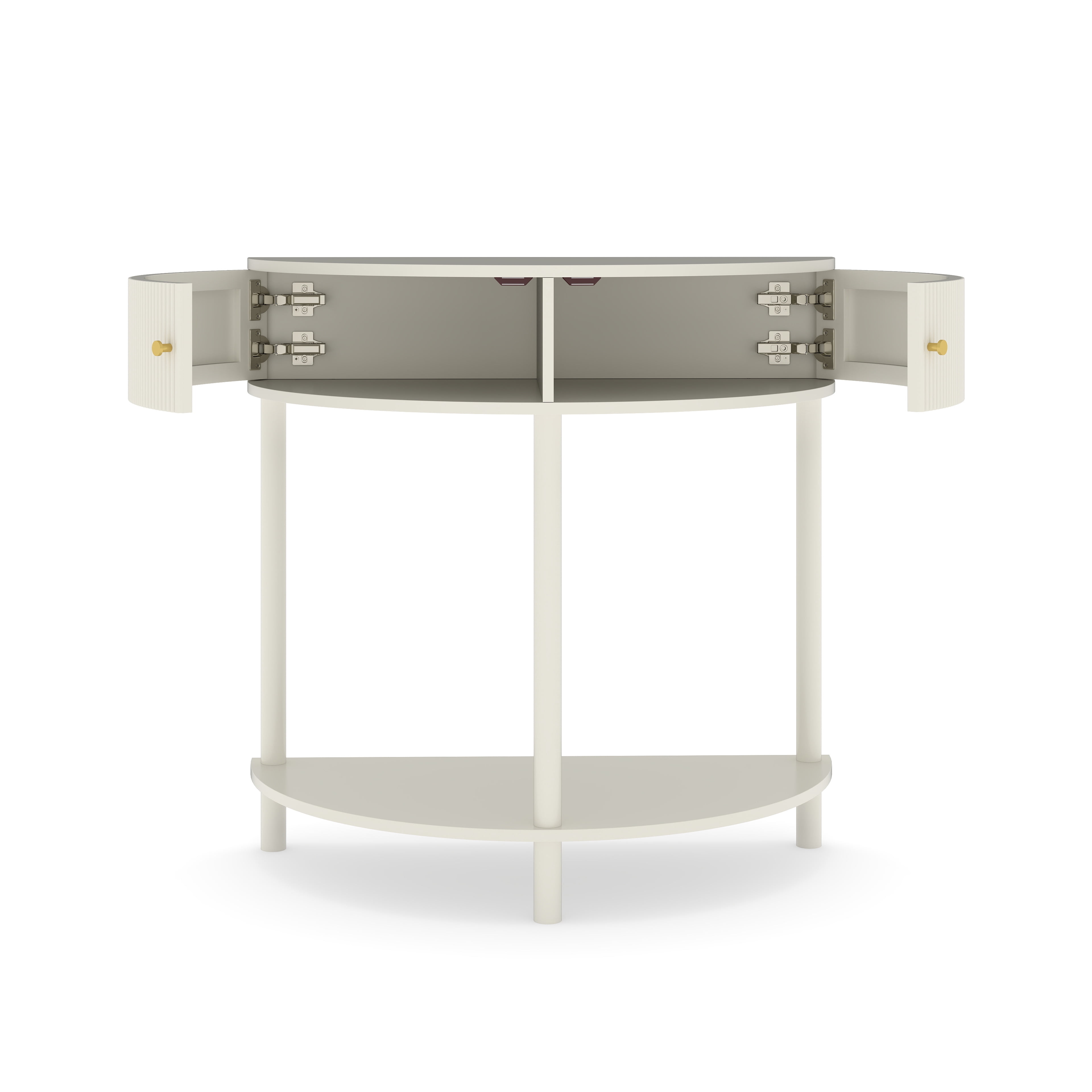 Aukfa Demi-Lune Console Table with Fluted Drawers, Half-Moon Entryway Accent Table Sofa Table, White