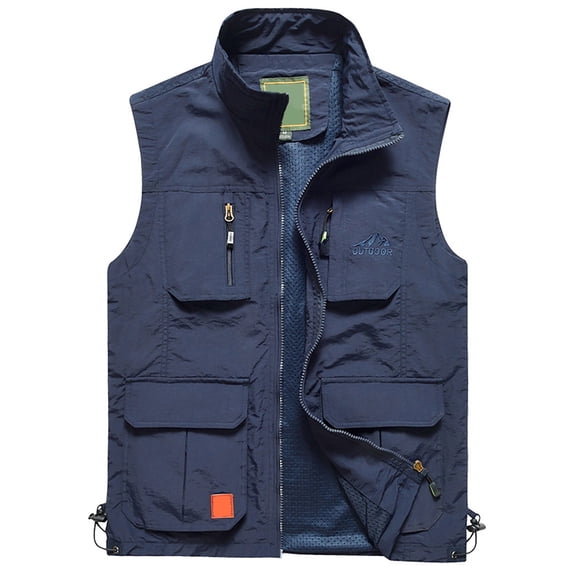 Multi Pocket Fishing Vest with Breathable Mesh Back for Outdoor Travel Photographing and Work Utility Dark Blue 3XL